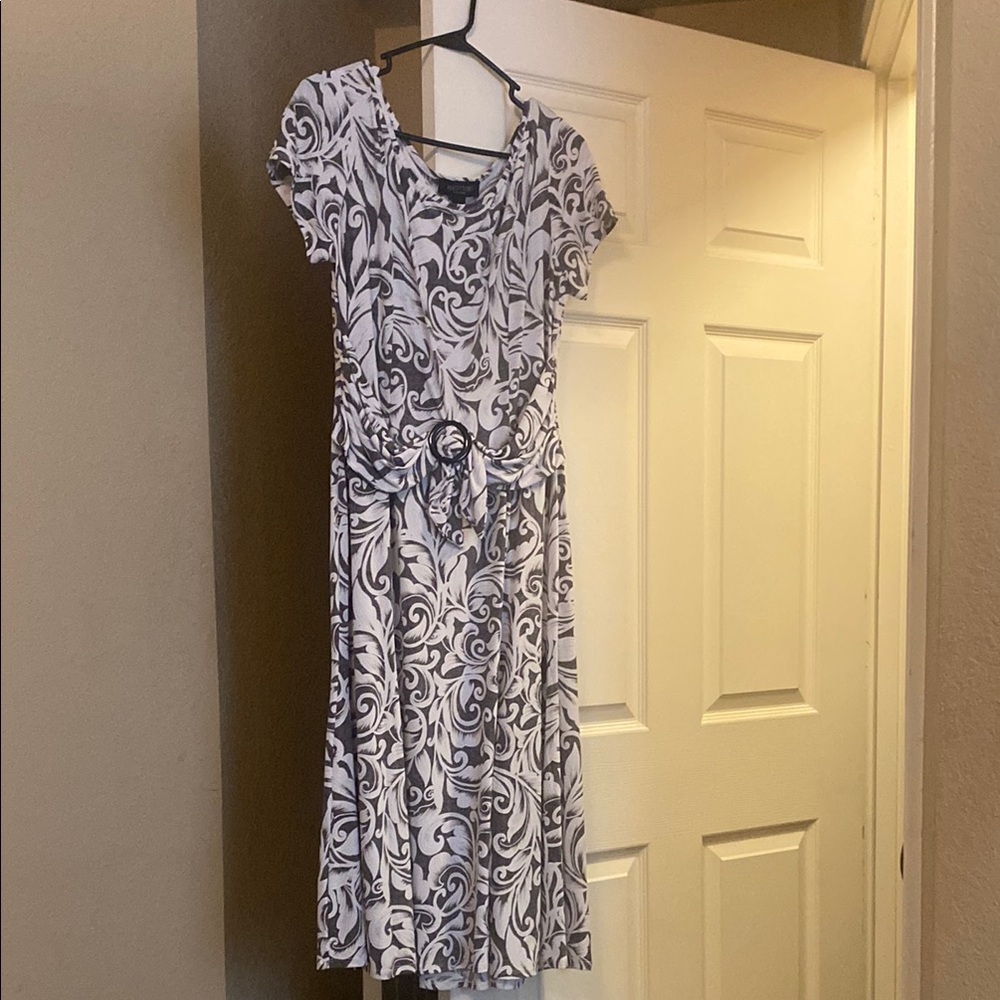 Elegant Grey, Black and White Patterned Dress
